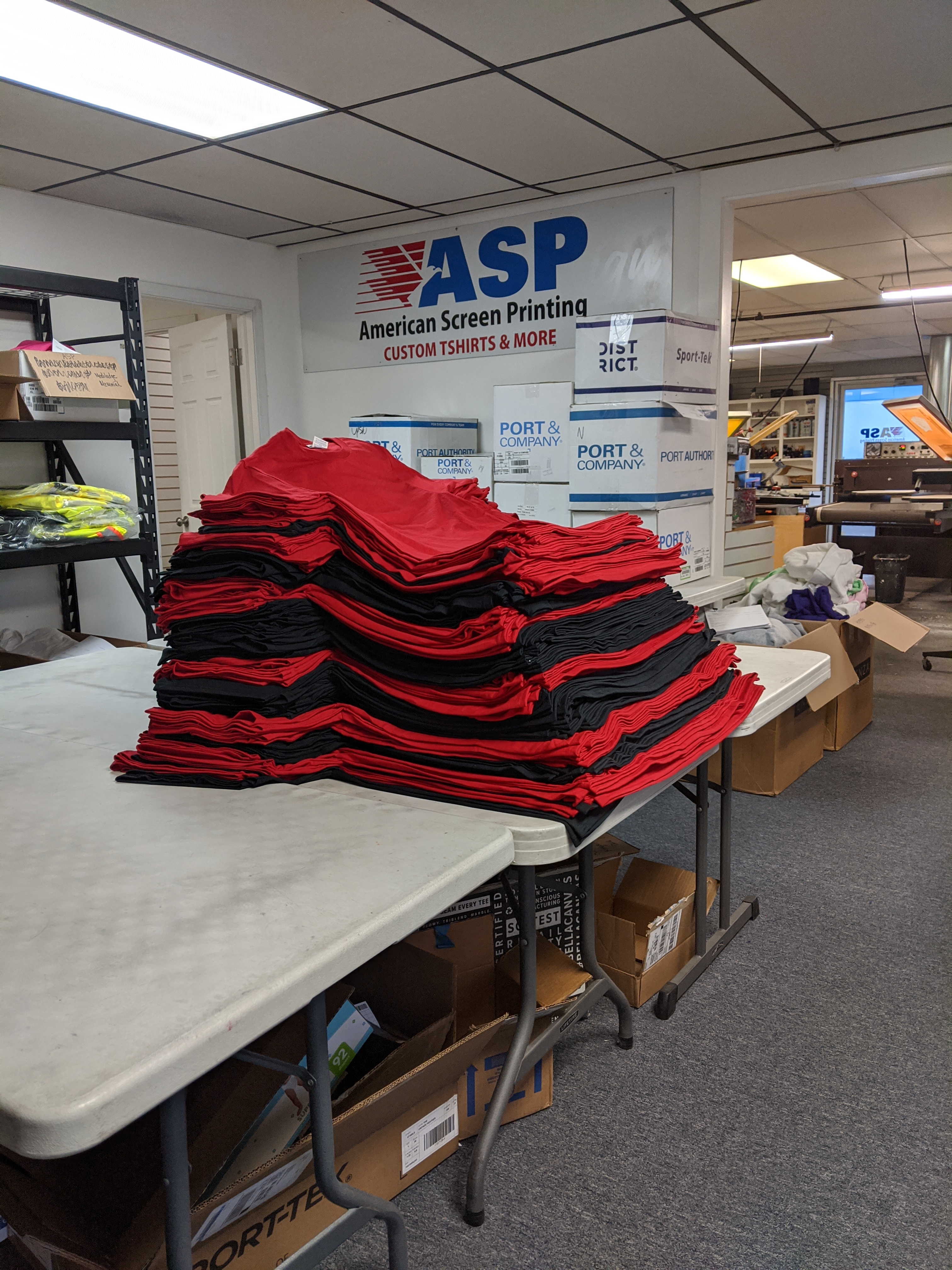 Black and red shirts for an upcoming job